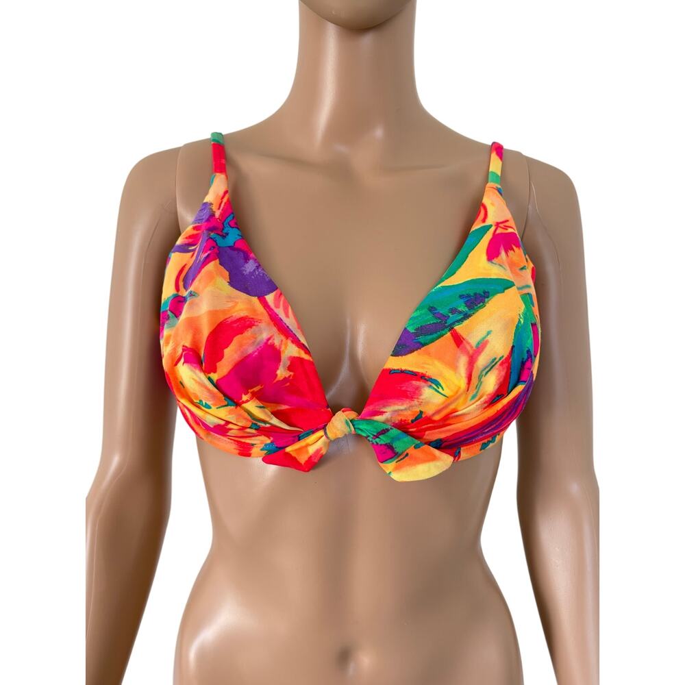 VTG 80s 90s Tropical Floral Boho Wire Bikini Top Multicolor 36D Made in USA